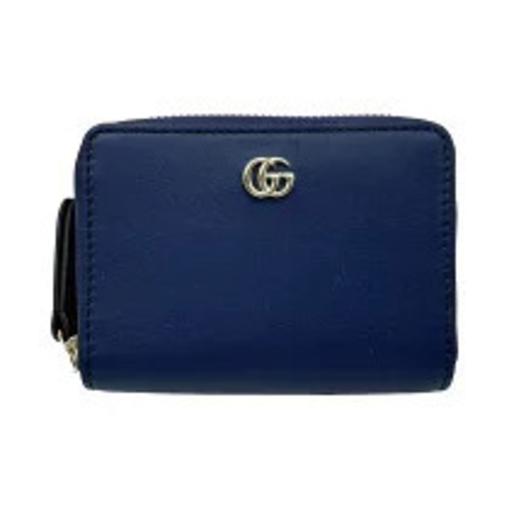 Gucci Double G Flora Flower Zip Wallet Blue Leather Coin Purse